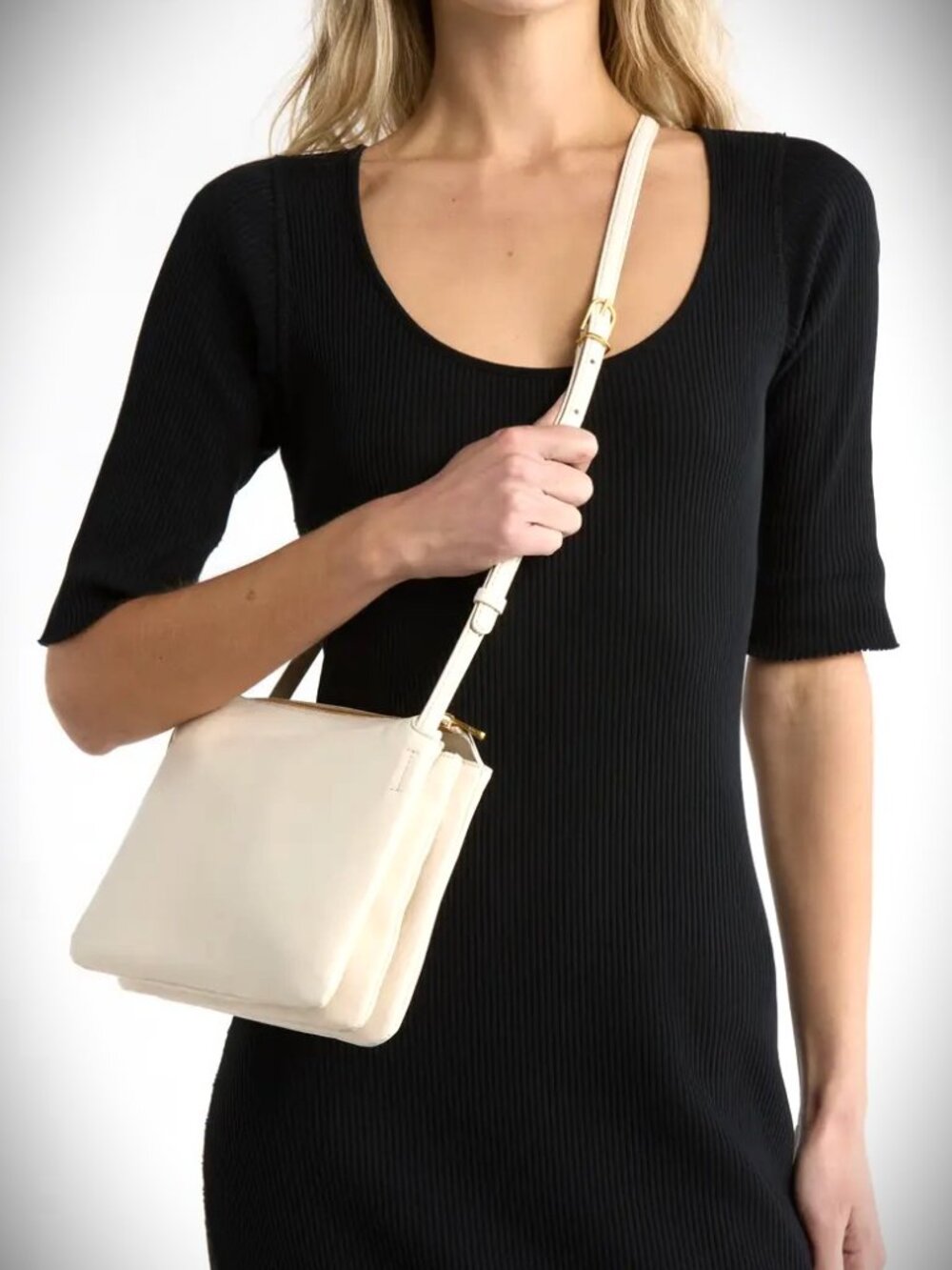 VINCE Sammi Triple Compartment Milk Color Leather Swing Crossbody Bag - Picture 6 of 10